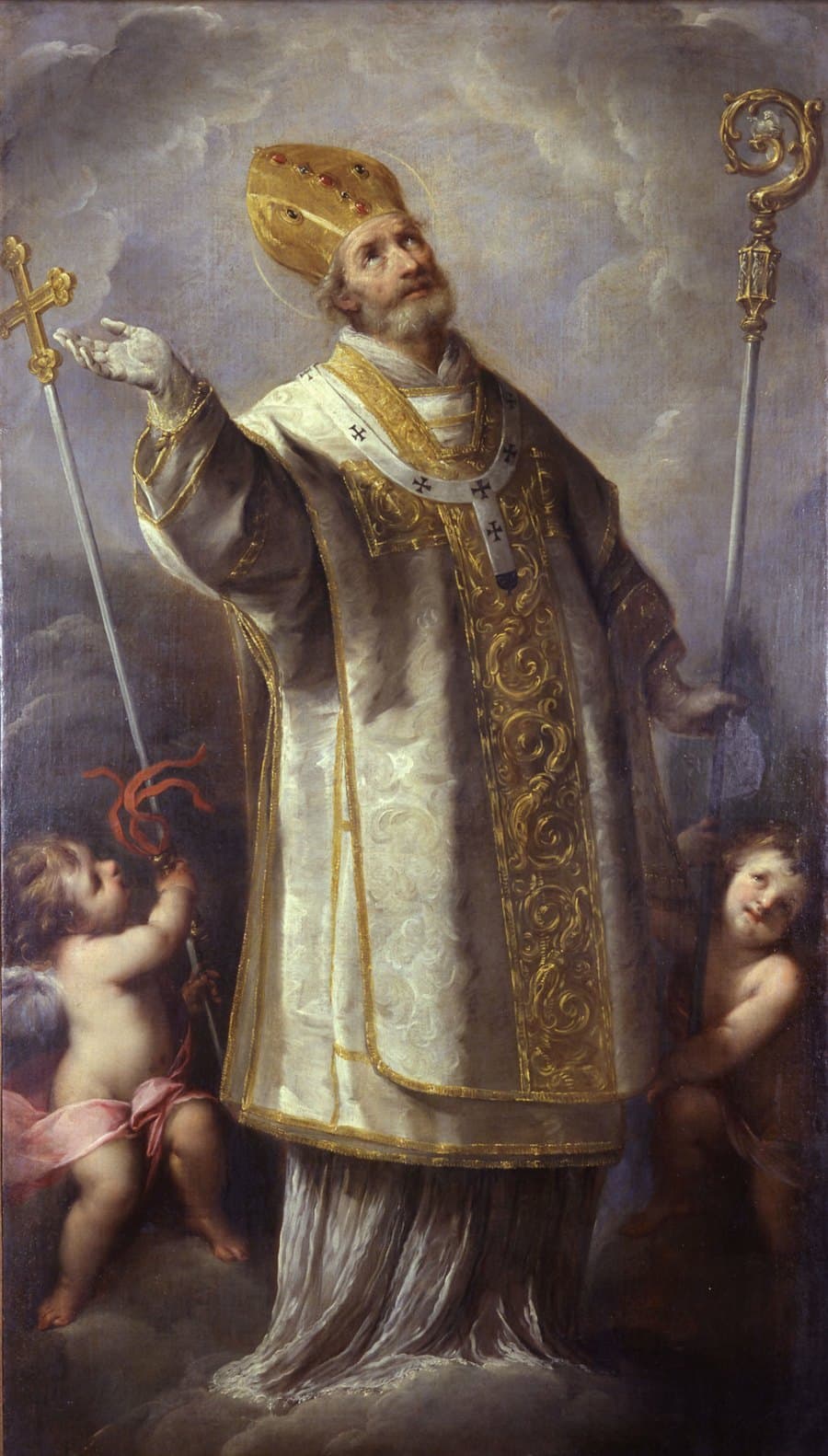 Saint Ambrose of Milan in bishop's vestments, painted by Carlo Francesco Nuvolone