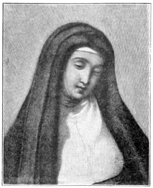 Retrato grabado de Ángela Merici con velo y manto sencillo, impreso en la Enciclopedia Católica en 1913