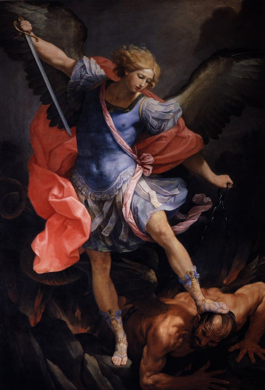 The Archangel Michael standing over Satan, painted by Guido Reni around 1630