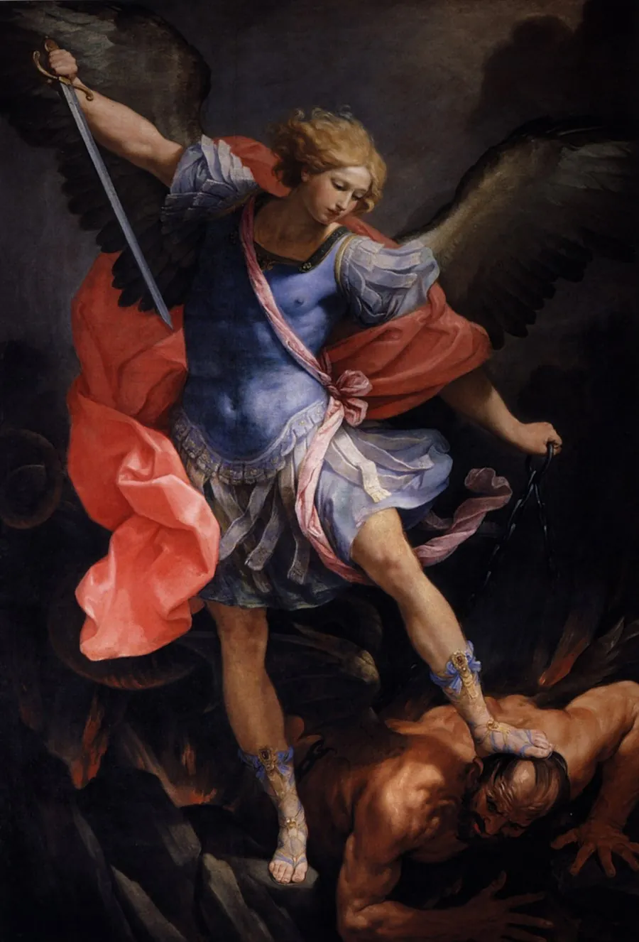 El arcángel San Miguel de pie sobre Satanás, pintado por Guido Reni hacia 1630
