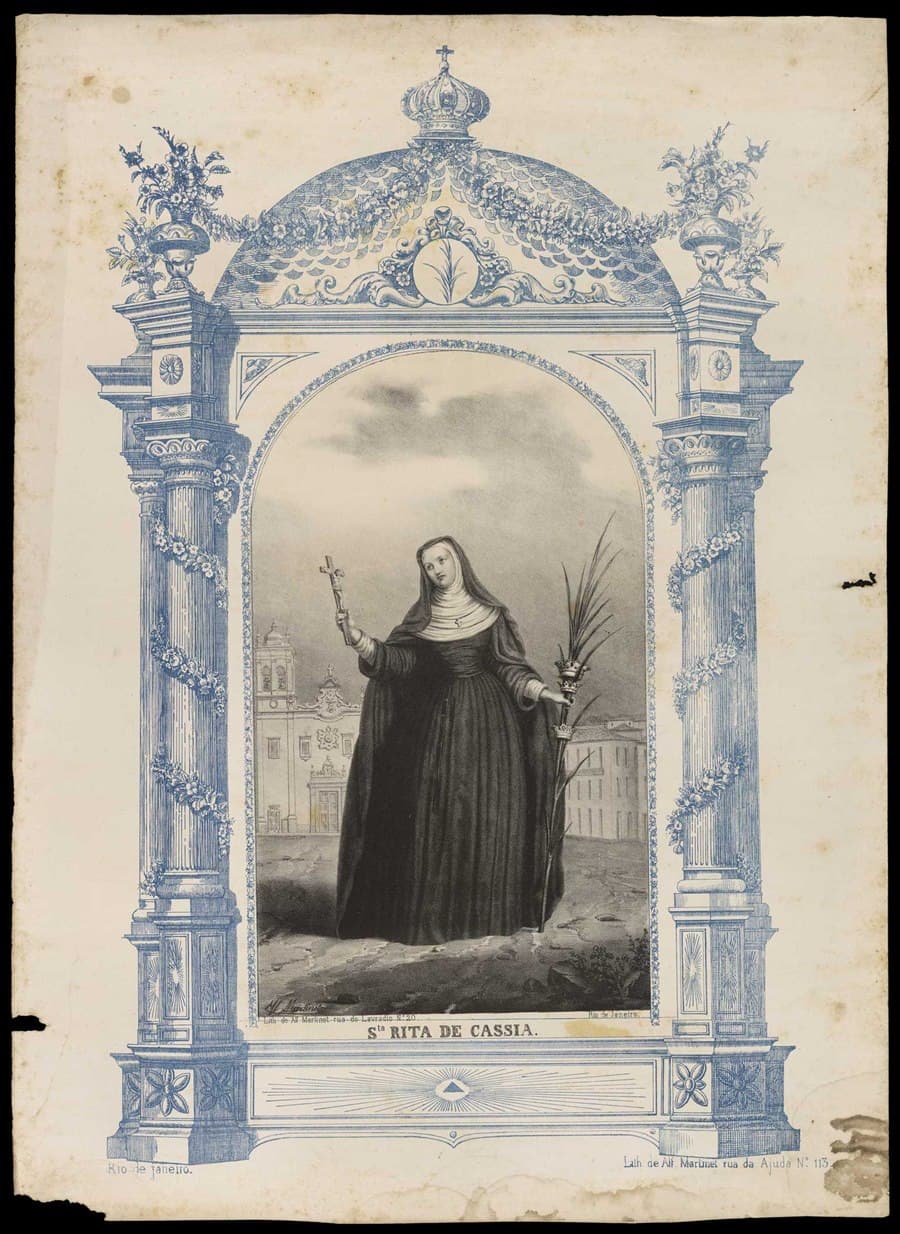 Saint Rita of Cascia in her Augustinian habit, a nineteenth-century engraving by Alfred Martinet