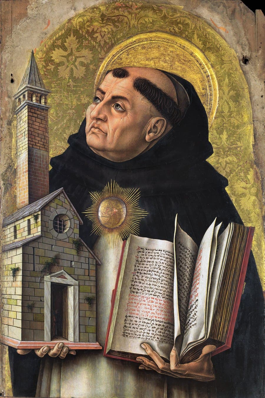Saint Thomas Aquinas holding a book, painted by Carlo Crivelli in 1476