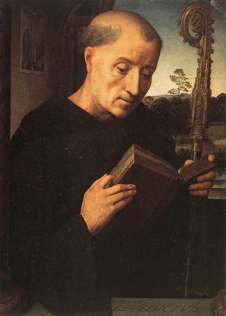 Saint Benedict of Nursia in his habit, painted by Hans Memling in 1487