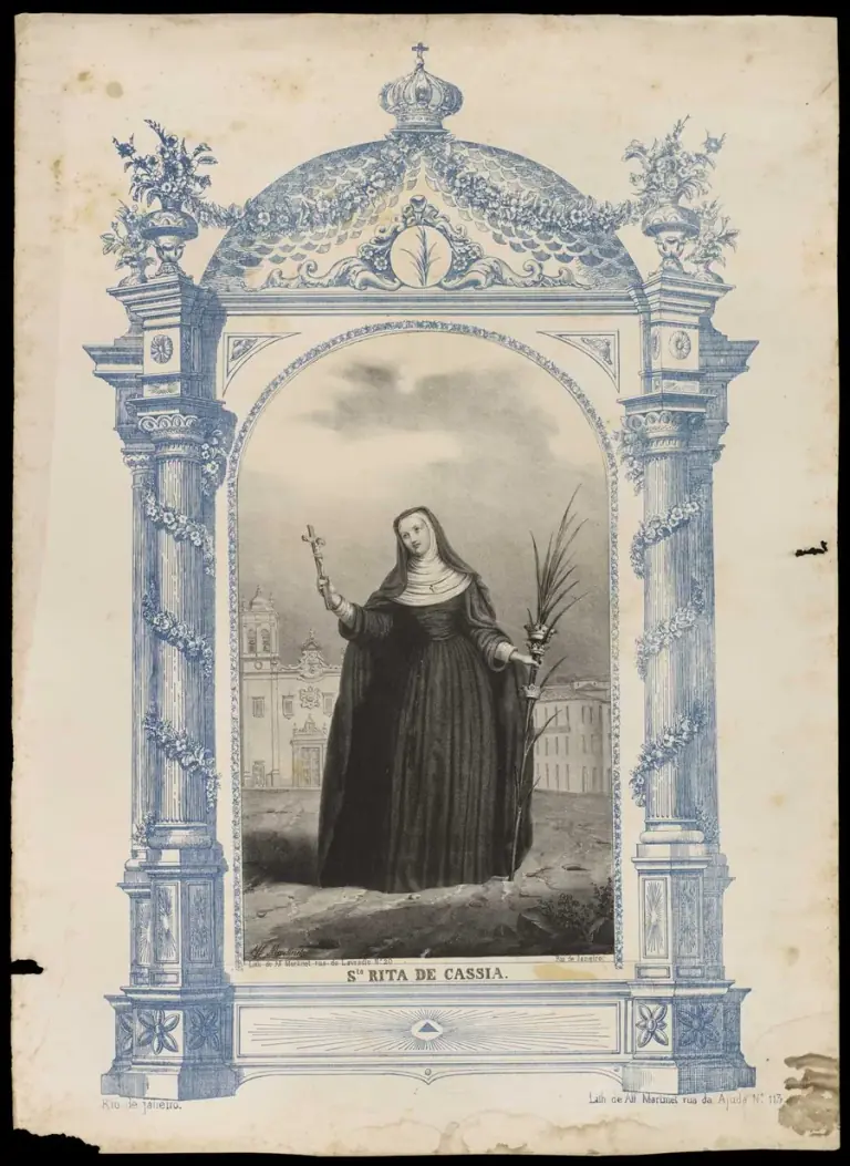 Saint Rita of Cascia in her Augustinian habit, a nineteenth-century engraving by Alfred Martinet